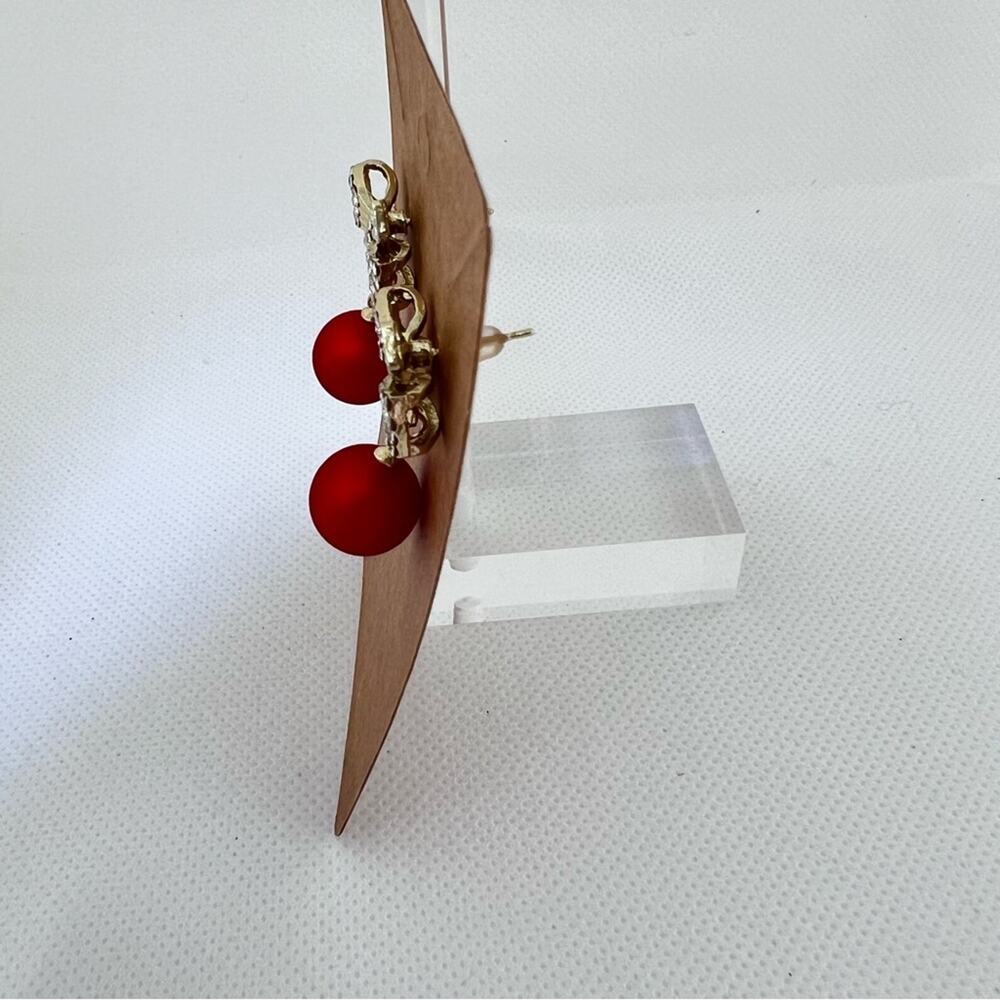Bowknot Rhinestone Drop Dangle Earrings Red Balls Christmas Holidays New Festive - Picture 3 of 6